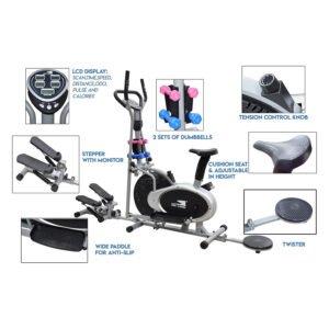 5-in-1 Orbitrek Exercise Bike EM-1133, Elliptical with Stepper, Twister & Cushioned Seat - Image 3
